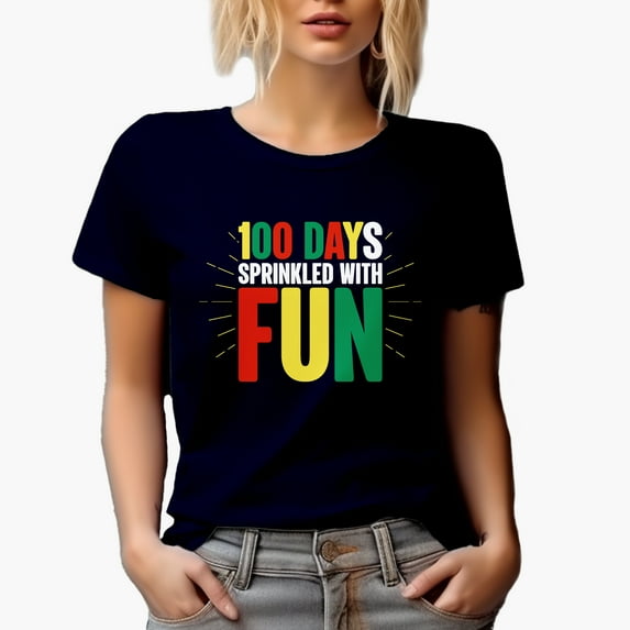 100 Days Sprinkled with Fun, Back-To-School, Teacher, Navy Blue T-Shirt, Large