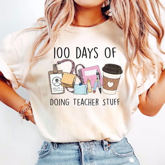 100 Days Of Doing Teacher Stuff Shirt, 100 Days Of School T-Shirt, Happy 100 Days of School Teacher Shirts, Kindergarten Teacher Crewneck All Size S-5Xl