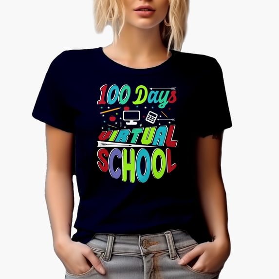 100 Days Virtual School, Home or Online Class, Navy Blue T-Shirt, 3XL