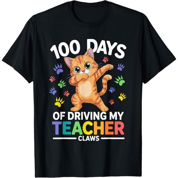 100 Days of Driving My Teacher Claws Dabbing Cat School Adult T-shirt