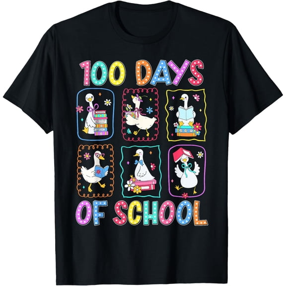 100 Days of School 100th Day Funny Goose Adult T-shirt