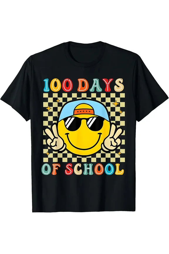 100 Days of School 100th Day Smile Groovy Face Teacher Kid T-Shirt