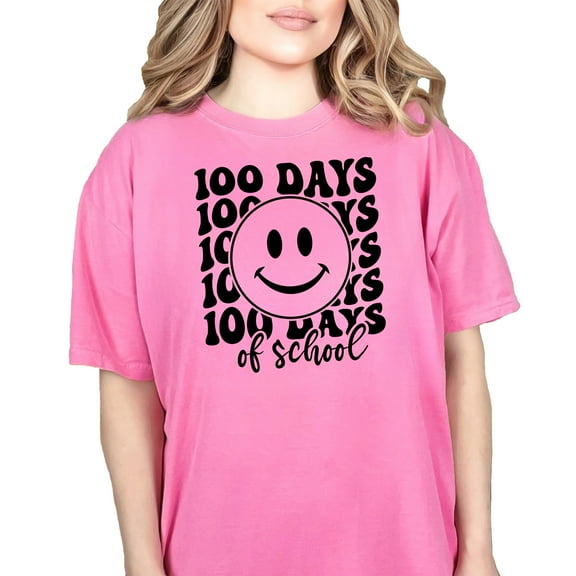 100 Days of School, Back-To-School or Teacher Themed, Groovy Retro Wavy Text, Crunchberry Comfort Colors T-Shirt, Large
