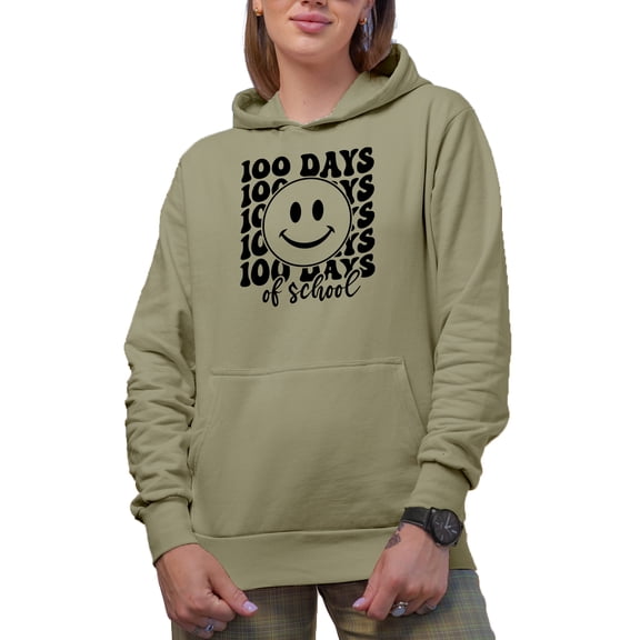 100 Days of School, Back-To-School or Teacher Themed, Groovy Retro Wavy Text Merch Gift, Sand Hooded Sweatshirt or Hoodie, XL