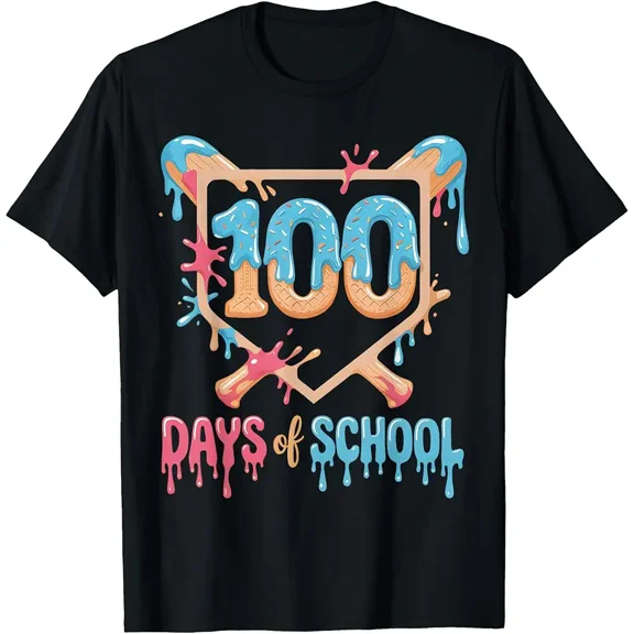 100 Days of School Baseball Drip 100 Days of School T-Shirt