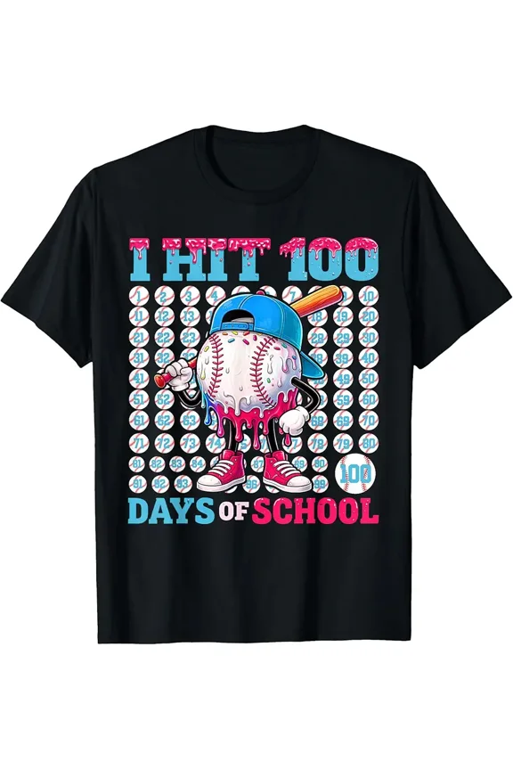 100 Days of School Baseball Drip Boys Kids 100th Day School T-Shirt