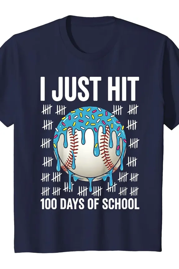100 Days of School Baseball Ice Cream Drip Graphic Unisex Short Sleeve T-Shirt