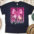thumbnail image 1 of 100 Days of School Bow T-Shirt | Cute Teacher & Student Celebration Tee, Navy, Size M, 1 of 6