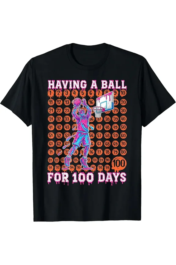 100 Days of School Boys Kids 100th Day Balls Basketball T-Shirt