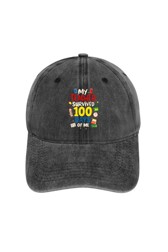 100 Days of School Charcoal Hat Adjustable Funny Fashion Unisex Baseball Cap for Men Women