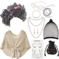 thumbnail image 1 of 100 Days of School Costume, Old Lady Cosplay Black White Curly Wig Glasses Wig Cap Cane Hair Roller Necklace Bracelet, 1 of 3
