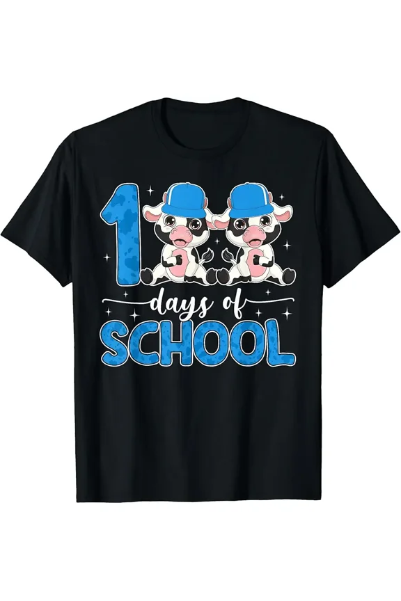 100 Days of School Cows 100 Days Smarter Students Boys Kids T-Shirt