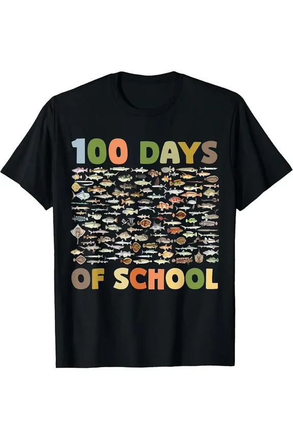 100 Days of School Fish Collection for Teacher Celebration Graphic Short Sleeve T-Shirt