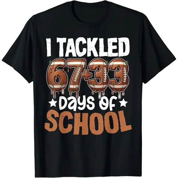100 Days of School Football Boys 100th Day of School 67+33 T-Shirt