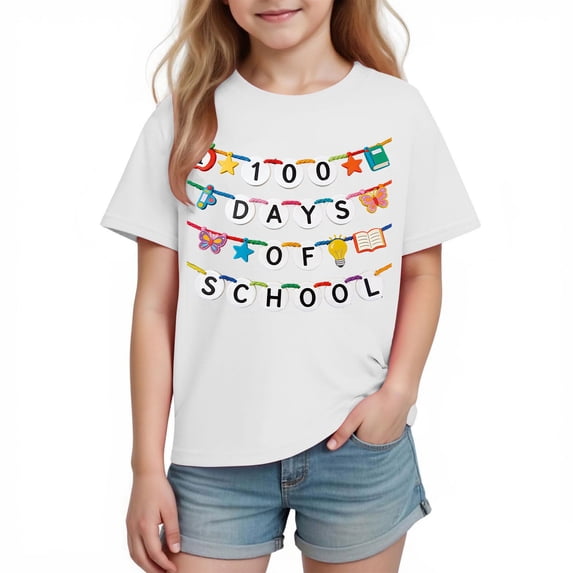 100 Days of School Kids Cotton Graphic Tees Casual Short Sleeve Crewneck Tops Cute Summer Fashion T-Shirts for Boys Girls 3-10 Years