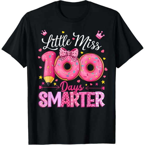 100 Days of School Little Miss 100 Days Smarter Pencil Bow Adult T-shirt