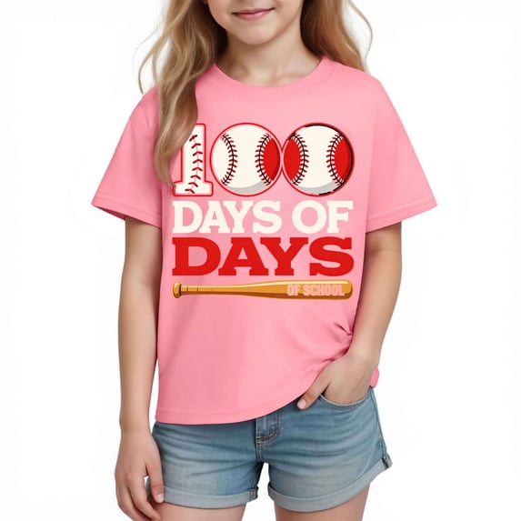 100 Days of School Shirt for Boys Baseball Design 100th Day Celebration Top Soft Cotton Tshirt Comfortable Fit 3-10 Years Pink,Size 9 T