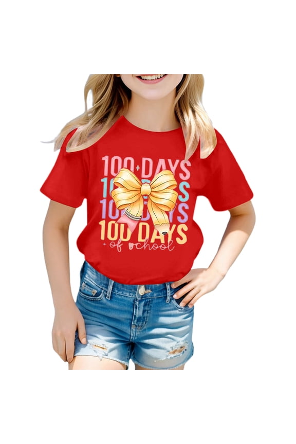 100 Days of School Shirt for Kids - Happy 100th Day of School Celebration Gifts Crew Neck Tops Short Sleeve Shirt for Girls