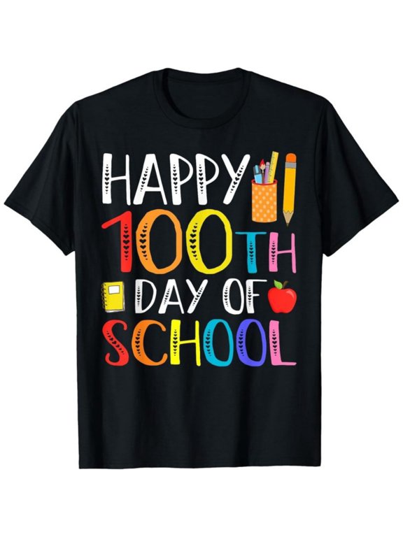 100 Days of School Student T-Shirt, Back To School T-Shirt for Kids, Black, 180gsm, 100% Cotton