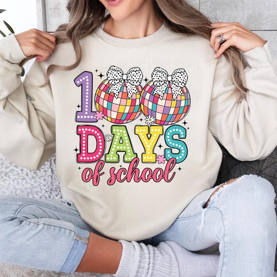 100 Days of School Sweatshirt, Teacher 100 Days Shirt, Disco Ball 100 Days Sweatshirt, Glitter 100 Days Shirt, School Celebration Apparel