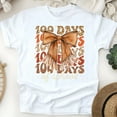 thumbnail image 1 of 100 Days of School Western Fringe Bow Teacher Shirt Leopard Cowgirl Tee, White, Size S, 1 of 6