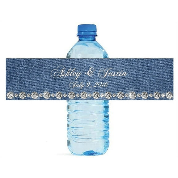 100 Denim and Diamonds Wedding Water Bottle Labels Engagement Party Special Occasion