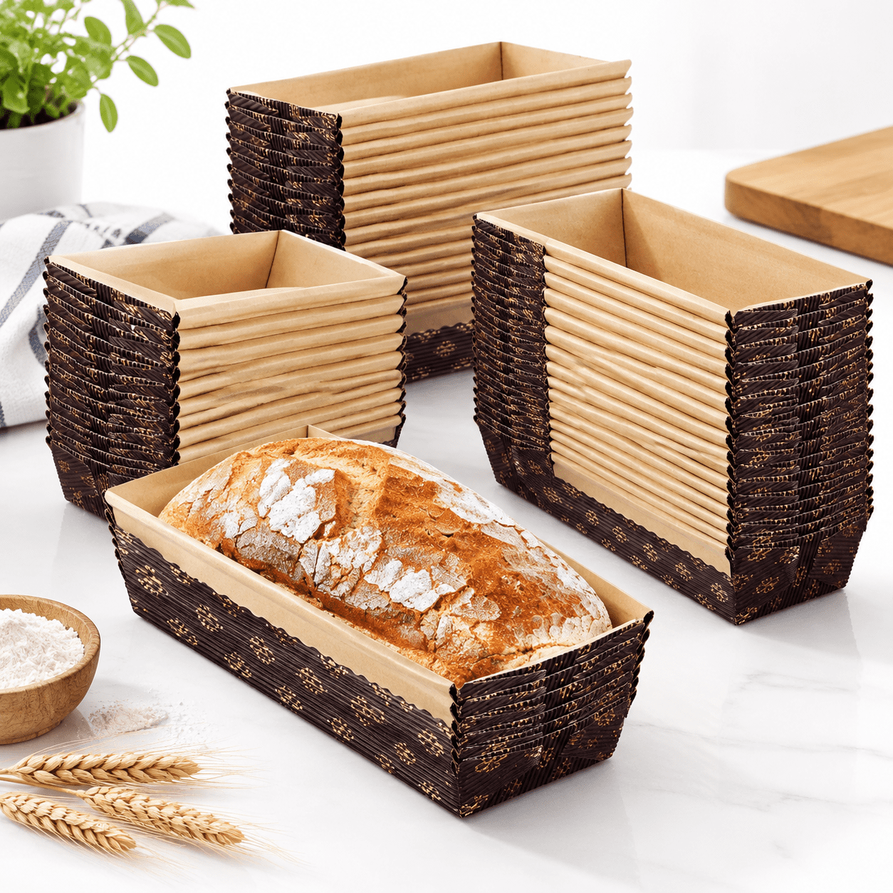 100 Disposable Mini Paper Bread Baking Molds, Corrugated Paper with ...