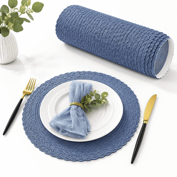 100 Disposable Paper Placemats, Navy Blue, 13 Inch Woven Design for ...