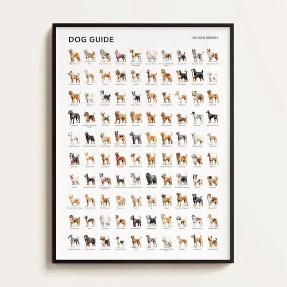 100 Dog Breeds Infographic Poster, Poster Home Decor, Poster Only