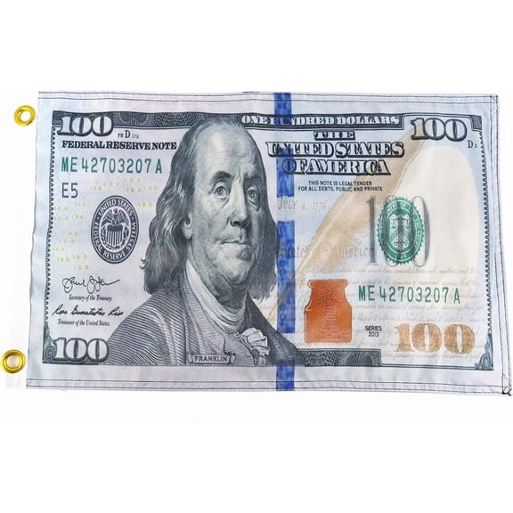 $100 Dollars Flag 12x18 Inches - Perfect for UTV ATV SxS Boats - Attach to Whip Lights or Flag Poles - Double Sided - Blue
