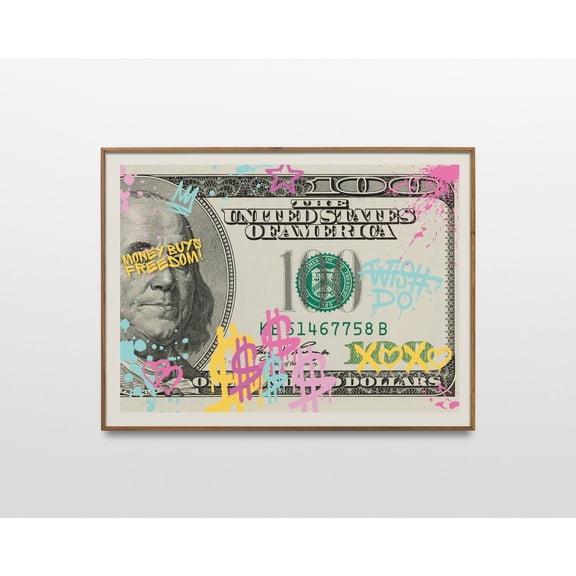 100 Dollars Wall Art, Dollar Bill Poster,Dollar Grafitti,Pop Art,Benjamin Franklin Poster,Dollars Bill Print, Cash Art,Money Print Home Decor #321, Unframed Poster Size 8x12