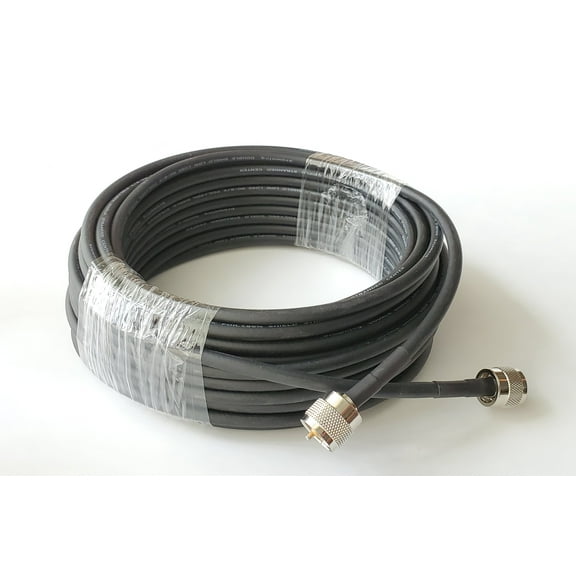 100' Double Shield Coaxial Cable RG8X Assembly Jumper Black With PL259 Connectors. For UHF, VHF, HF, CB Base Antennas.
