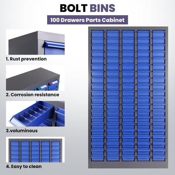 100 Drawers Parts Cabinet, Bolt and Nut Tool Storage Cabinet, Hardware Storage Cabinet with ABS Material Drawer, Part Cabinet Organization, Plastic Drawers for Auto Repair Shop
