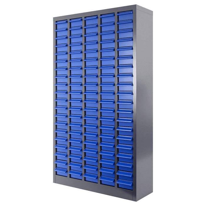 Parts Cabinet 100 Drawers with Labels, ABS Impact-Resistant Drawers, Finger-Grip Pulls for Convenient Access, Bolt and Nut Organizer for Garages, Garage, Workshop