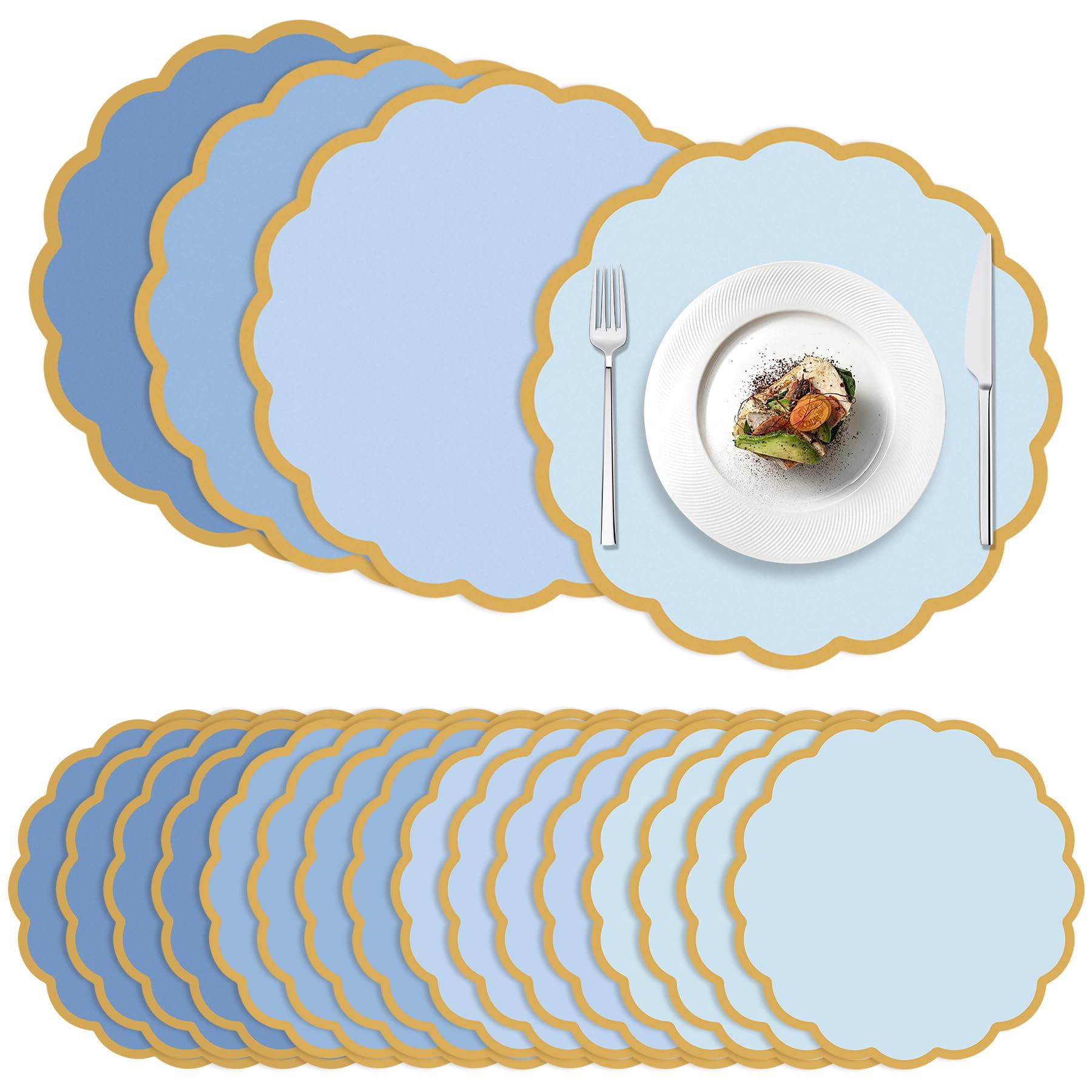 100 Dusty Blue Paper Placemats 13.5 Inch Disposable Scalloped Colorful ...