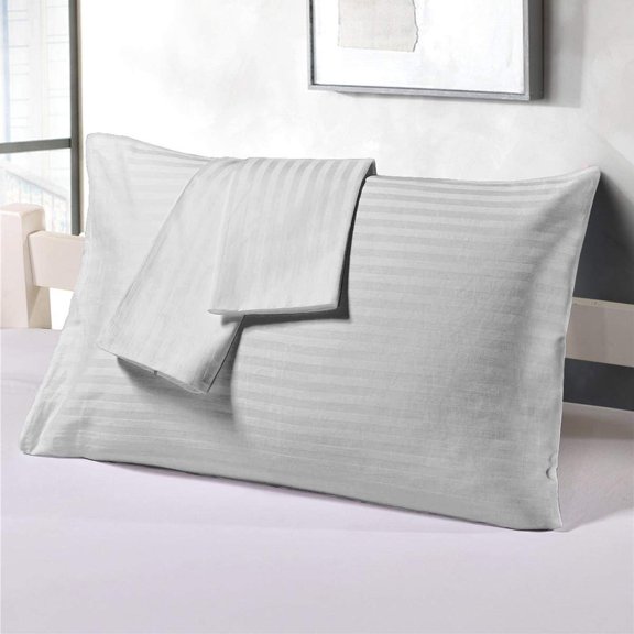 100% Egypitan Cotton, Envelope Closure Style, 450 TC, Long Staple Cotton & Silky Soft Hotel Like Bed Pillow Cases for Comfy Sleeping-Pillow Cases Set of 2 PC-Light Gray Stripe (20"x 40")