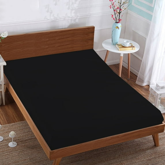 BedDecor 100% Egyptian Cotton 400TC 1Pcs Black Queen Size 10 Inches Deep Pocket Fitted Sheet Solid Pattern