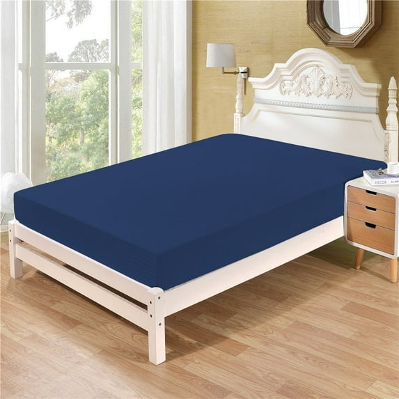 100% Egyptian Cotton 1 Pcs Fitted Sheet 10 Inches Stripe(Egyptian/Royal Blue,Twin)