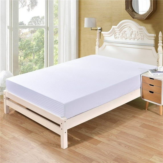 BedDecor 100% Egyptian Cotton 400TC 1Pcs White King Size 10 Inches Deep Pocket Fitted Sheet Stripes Pattern
