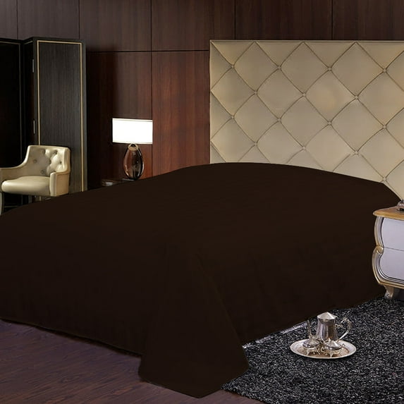 BedDecor 100% Egyptian Cotton 400TC 1Pcs Chocolate Full Size Flat Sheet Stripe Pattern