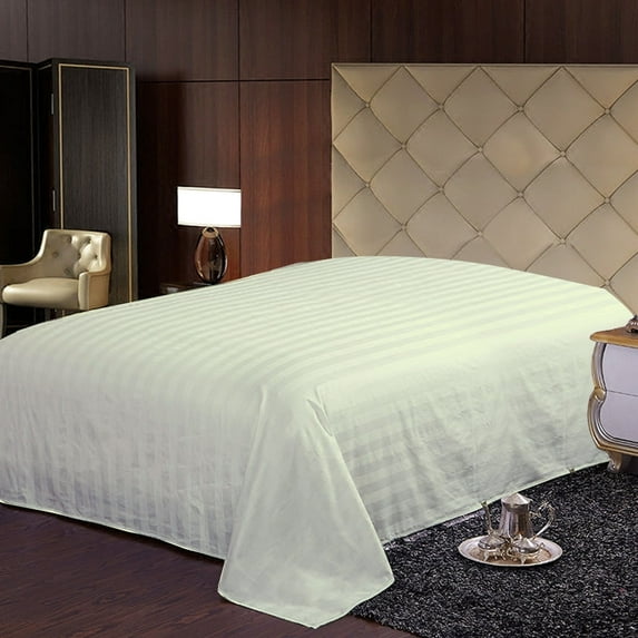 BedDecor 100% Egyptian Cotton 400TC 1Pcs Ivory Twin Size Flat Sheet Stripe Pattern