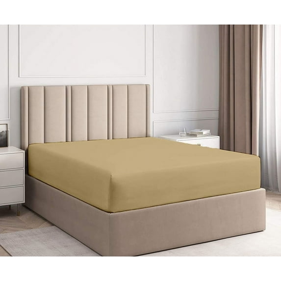 100% Egyptian Cotton - 1 Piece Fitted Sheet with 12 Inch Deep Pocket, 600 Thread Count, All Around Elastic Fitted Bedsheet, Super Soft and Luxury- Taupe Solid, Olympic Queen Size