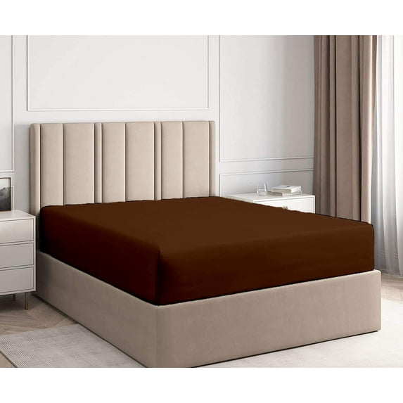 100% Egyptian Cotton - 1 Piece Fitted Sheet with 18 Inch Deep Pocket, 600 Thread Count, All Around Elastic Fitted Bedsheet, Super Soft and Luxury- Chocolate Solid, Twin Size