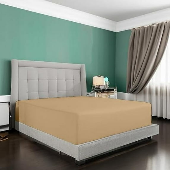 100% Egyptian Cotton 1 Piece Fitted Sheet Only - 400 Thread Count - 12" Deep Pocket - Hotel Quality Fitted Sheet - Twin Size - Taupe.