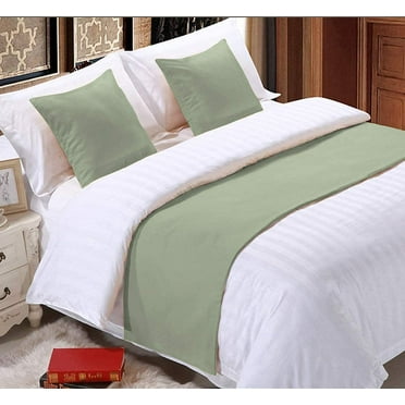 100% Egyptian Cotton (1 piece Bed Runner) 800TC Soft Fade-Resistant Easy Care Decorative Bed Scarf Queen Size (88" X 18"),Sage Solid