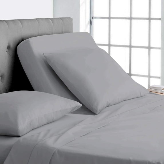 100% Egyptian Cotton - 1000 Thread Count Sheets for Adjustable Beds - 15" Inch Deep Pocket California King Size Split Down 28" inches from The top - Split Head Sheets, Silver Solid