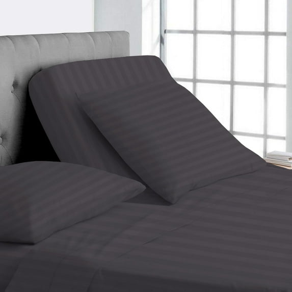 100% Egyptian Cotton - 1000 Thread Count Sheets for Adjustable Beds - 15" Inch Deep Pocket California King Size Split Down 34" inches from The top - Split Head Sheets, Dark Grey Stripe