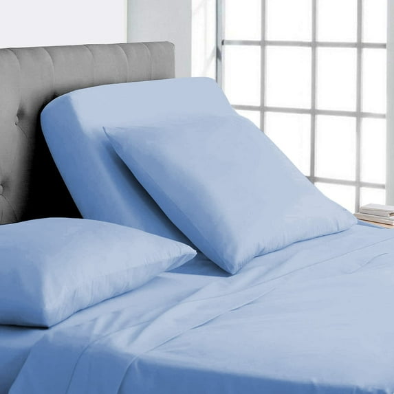 100% Egyptian Cotton - 1000 Thread Count Sheets for Adjustable Beds - 15" Inch Deep Pocket California King Size Split Down 34" inches from The top - Split Head Sheets, Light Blue Solid