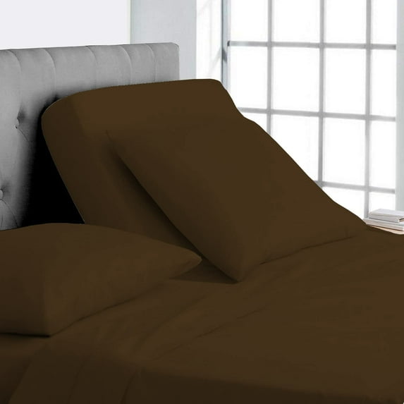 100% Egyptian Cotton - 1000 Thread Count Sheets for Adjustable Beds - 15" Inch Deep Pocket King Size Split Down 34" inches from The top - Split Head Sheets, Chocolate Solid