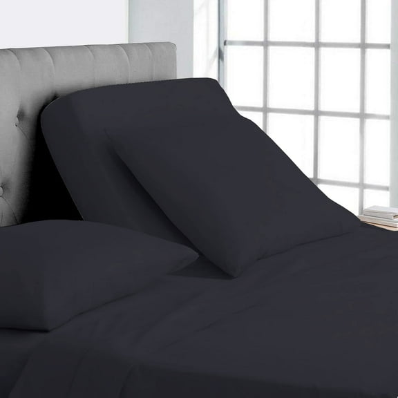 100% Egyptian Cotton - 1000 Thread Count Sheets for Adjustable Beds - 15" Inch Deep Pocket Queen Size Split Down 28" inches from The top - Split Head Sheets, Black Solid